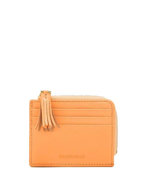 COCCINELLE TASSEL Card holder with zip in hammered leather sunrise - Women’s Wallets