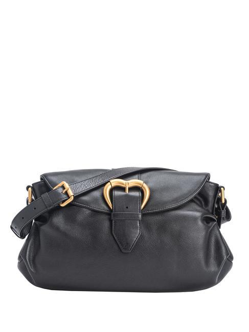 PINKO JOLENE Leather shoulder bag black limousine-chocolate gold - Women’s Bags