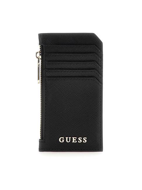 GUESS METALLIC LOGO Zipped card holder BLACK - Women’s Wallets