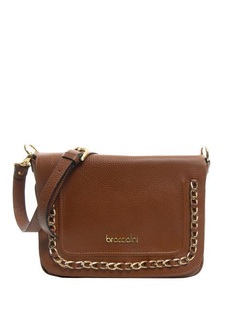 BRACCIALINI NORA Leather shoulder bag with flap brown - Women’s Bags