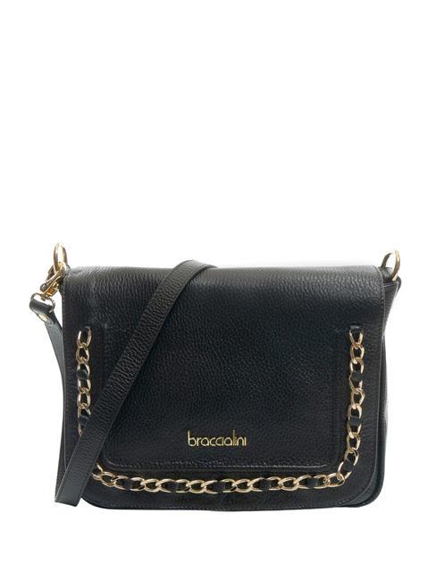 BRACCIALINI NORA Leather shoulder bag with flap black - Women’s Bags