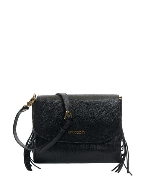 BRACCIALINI SANDRA Leather shoulder bag with fringes black - Women’s Bags