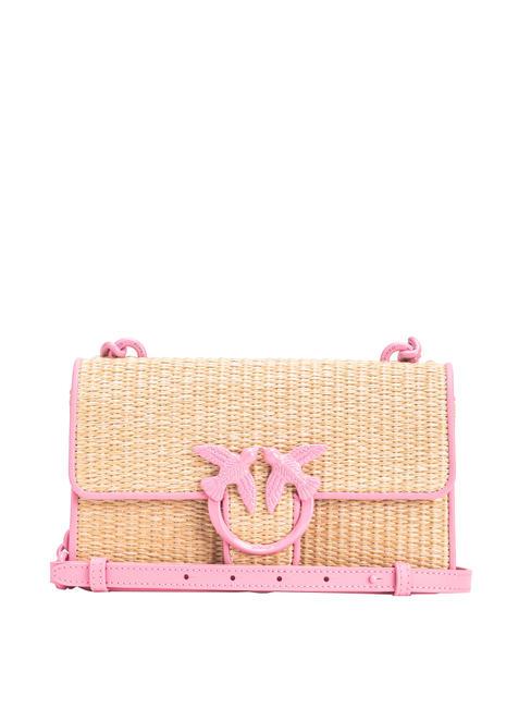 PINKO LOVE ONE MINI LIGHT Raffia shoulder bag natural/pink-block color - Women’s Bags