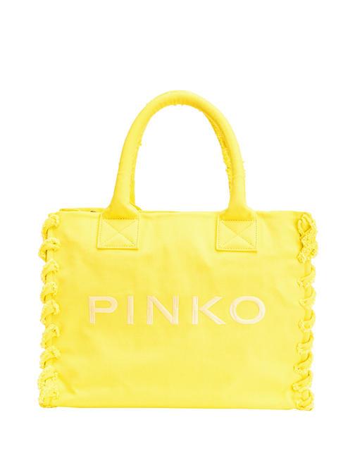 PINKO BEACH Shopping bag in recycled canvas sun yellow-antique gold - Women’s Bags