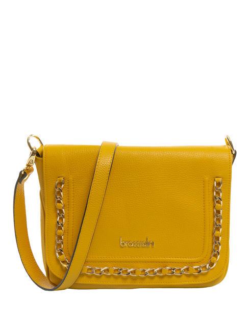 BRACCIALINI NORA Leather shoulder bag with flap yellow - Women’s Bags