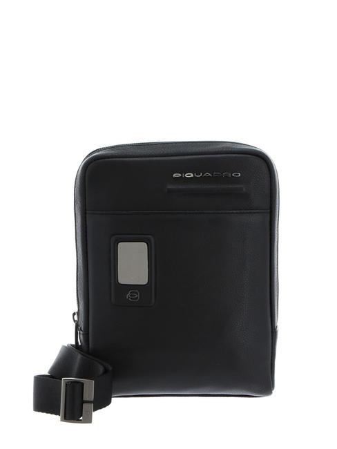 PIQUADRO AKRON Leather shoulder bag for iPad mini Black - Over-the-shoulder Bags for Men
