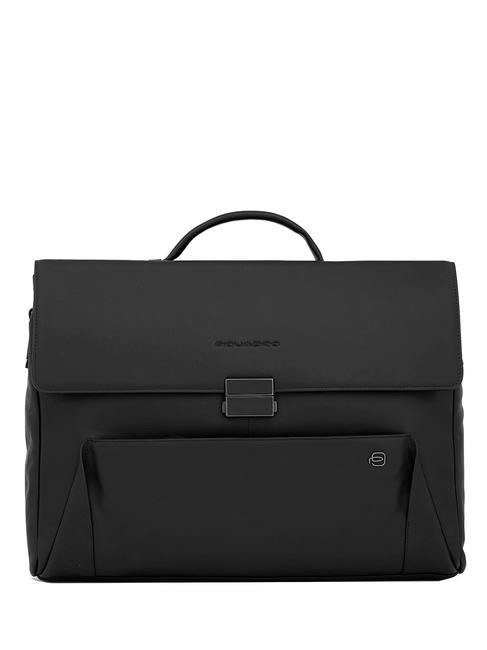 PIQUADRO PAN  15" PC briefcase, in leather Black - Work Briefcases