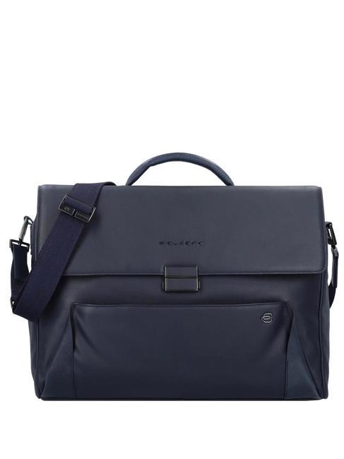 PIQUADRO PAN  15" PC briefcase, in leather blue - Work Briefcases