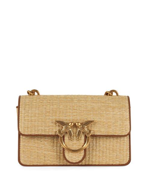 PINKO LOVE ONE MINI LIGHT Raffia shoulder bag natural/leather-antique gold - Women’s Bags