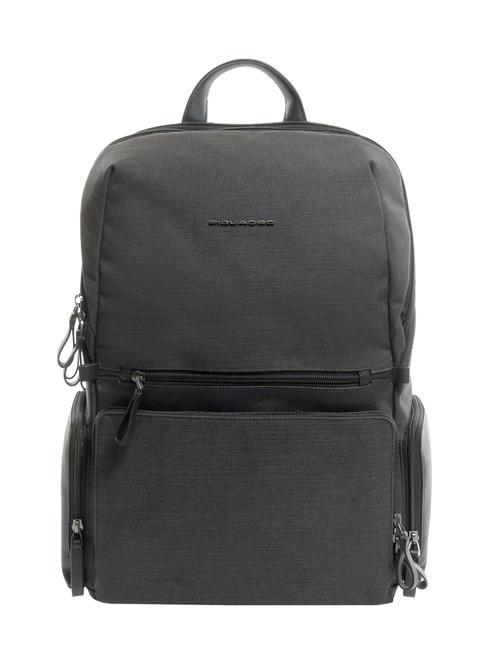 PIQUADRO TIROS Backpack in leather and fabric, 15.6 "pc holder Black - Laptop backpacks
