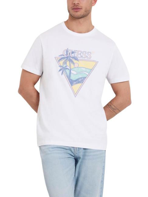 GUESS SUMMER TRIANGLE Cotton T-shirt purwhite - T-shirt