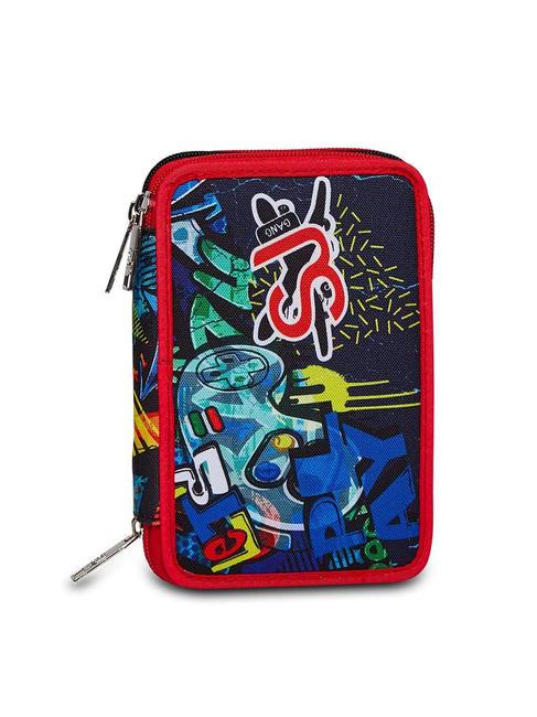 SJGANG FACCE DA SJ 3 zip pencil case with school kit Black - Cases and Accessories