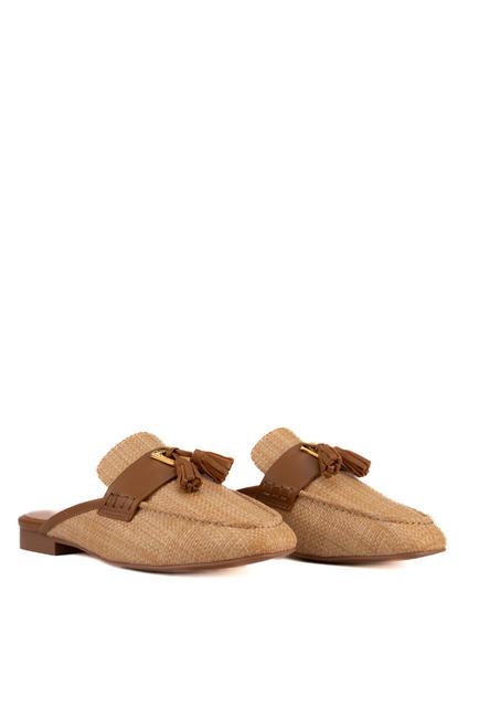 COCCINELLE BEAT STRAW Slipper shoe in raffia and leather natural/cuir - Women’s shoes