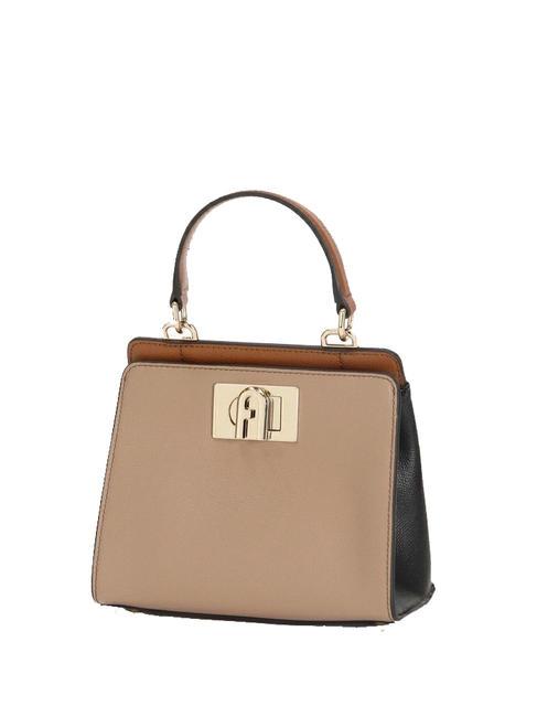 FURLA 1927 Mini leather handbag greige + black + cognac h - Women’s Bags