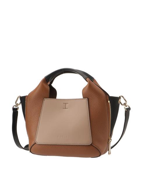 FURLA GILDA Leather handbag with shoulder strap greige+cognac h+black - Women’s Bags