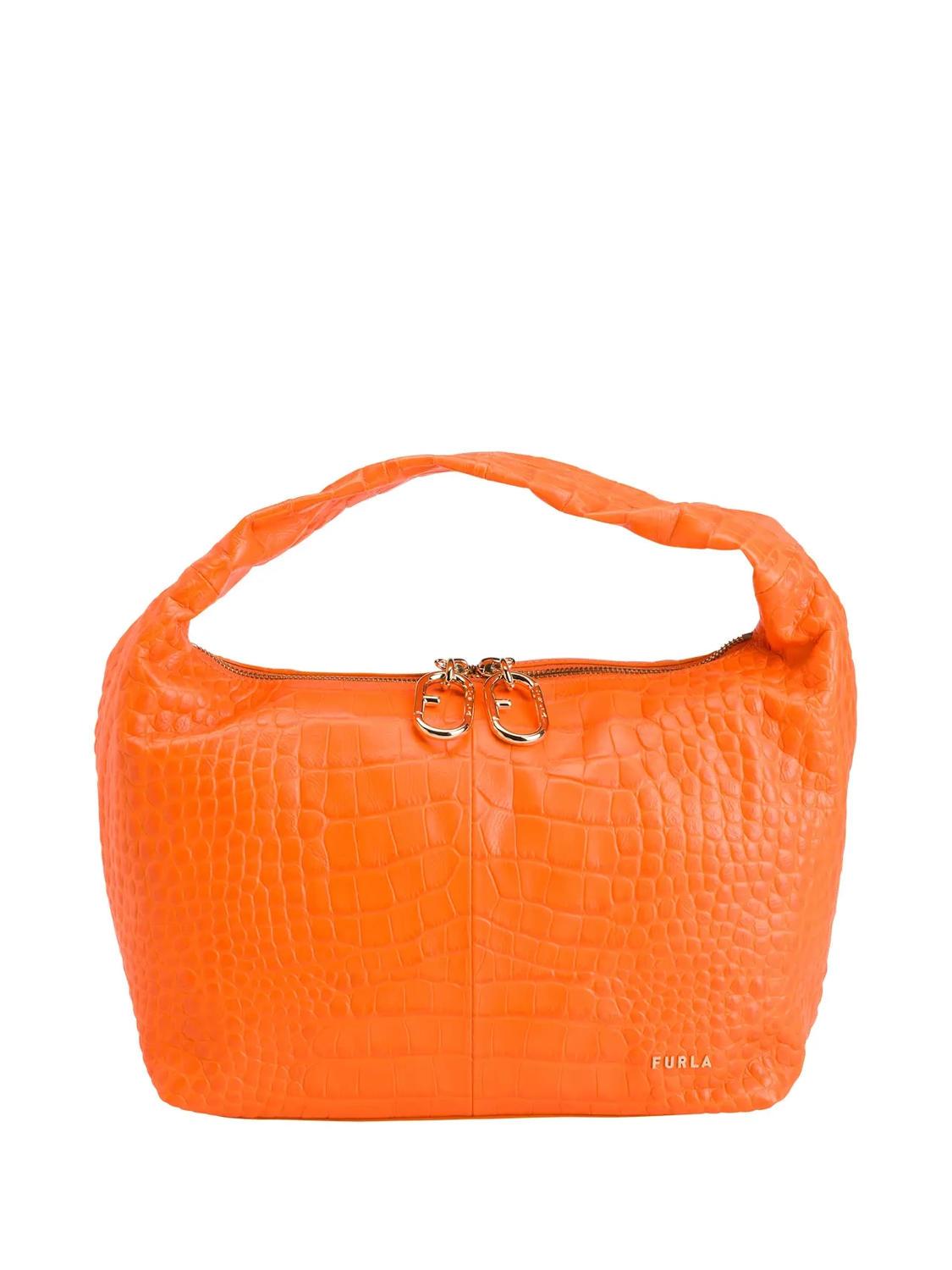 Furla Ginger Small Handbag In Coconut Leather Fluorescent Orange Buy At Outlet Prices
