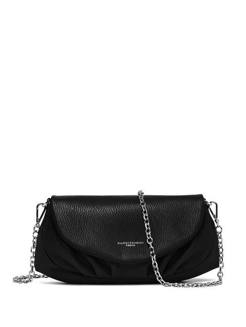 GIANNI CHIARINI ADELE Leather clutch bag with metal shoulder strap Black - Women’s Bags