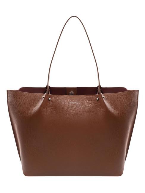 COCCINELLE IVORY Maxi grained leather shopping bag BRULE - Women’s Bags