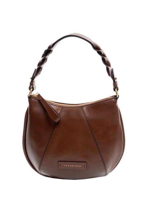 THE BRIDGE BRIGIDA Leather shoulder hobo bag BROWN - Women’s Bags