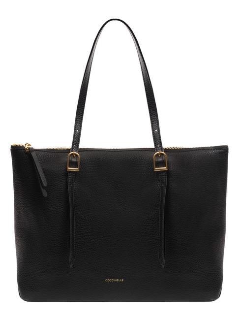 COCCINELLE CHERRY Hammered leather shopping bag Black - Women’s Bags