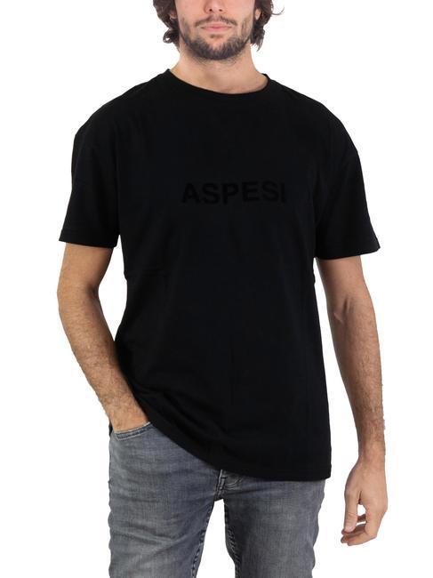 ASPESI BASIC FLOCK Cotton T-shirt with logo black - T-shirt