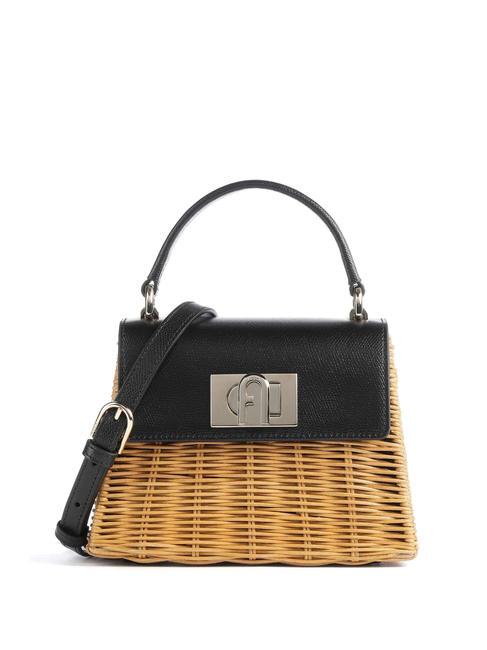 FURLA 1927 Rattan and leather handbag Black - Women’s Bags