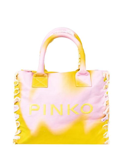 PINKO BEACH Shopping bag in recycled canvas lime/pink - Women’s Bags