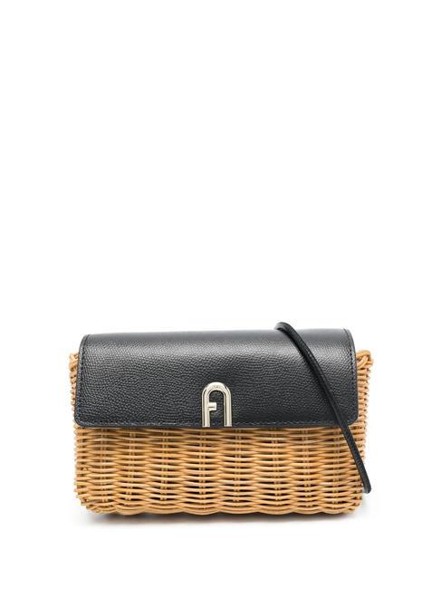 FURLA DIAMANTE Mini bag in leather and rattan Black - Women’s Bags