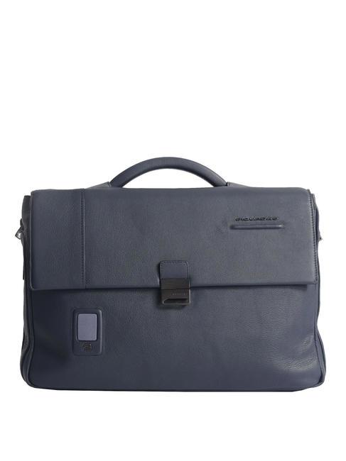 PIQUADRO AKRON  Expandable leather briefcase, 15.6 "PC holder blue - Work Briefcases