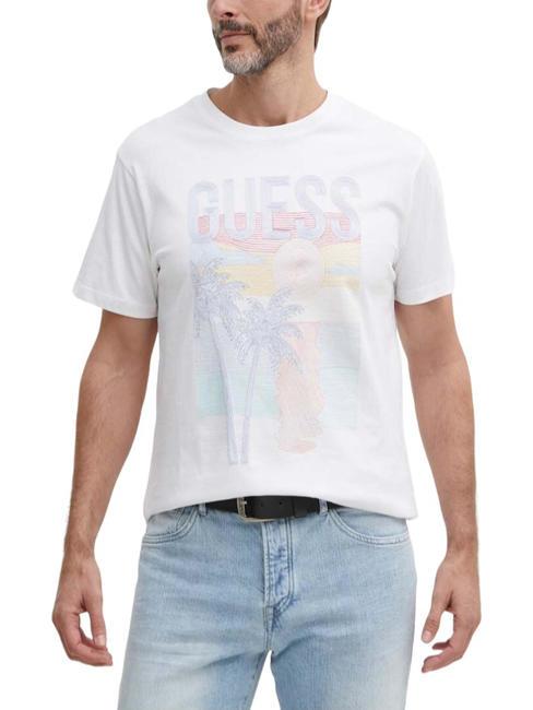 GUESS SUMMER TRIANGLE Cotton T-shirt purwhite - T-shirt