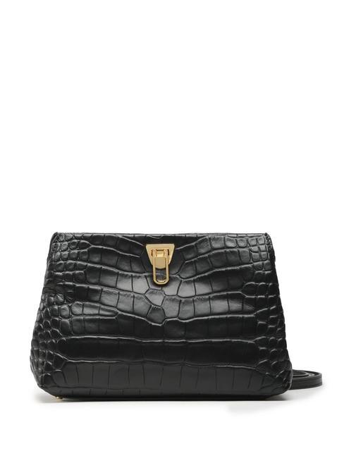 COCCINELLE BEAT CLUTCH CROCO Printed leather pochette Black - Women’s Bags