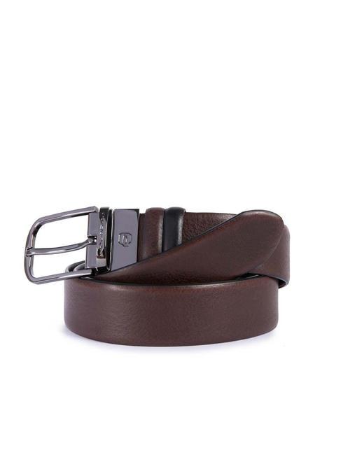 PIQUADRO BLACK SQUARE Reversible leather belt dark brown head - Belts