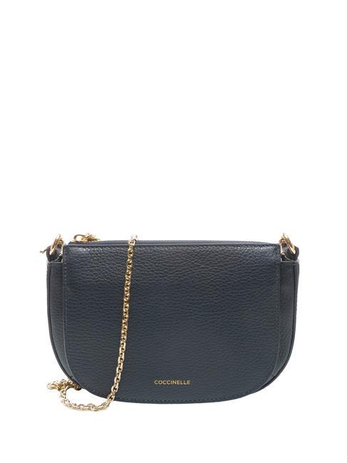 COCCINELLE ANNE Mini shoulder bag in hammered leather midnight blue - Women’s Bags