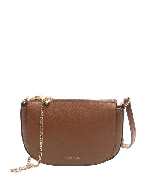 COCCINELLE ANNE Mini shoulder bag in hammered leather BRULE - Women’s Bags