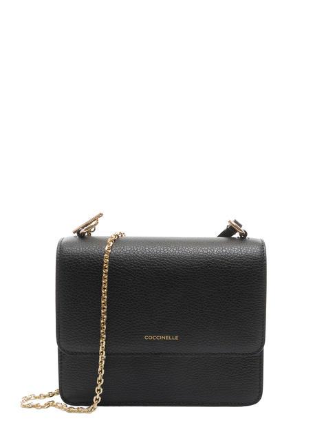 COCCINELLE ANNE Mini bag with flap in hammered leather Black - Women’s Bags