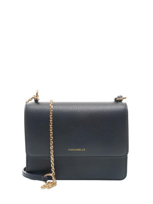 COCCINELLE ANNE Mini bag with flap in hammered leather midnight blue - Women’s Bags