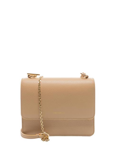 COCCINELLE ANNE Mini bag with flap in hammered leather toasted - Women’s Bags