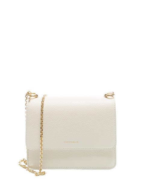 COCCINELLE ANNE Mini bag with flap in hammered leather coconut milk - Women’s Bags