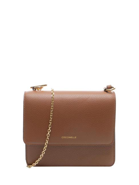 COCCINELLE ANNE Mini bag with flap in hammered leather BRULE - Women’s Bags
