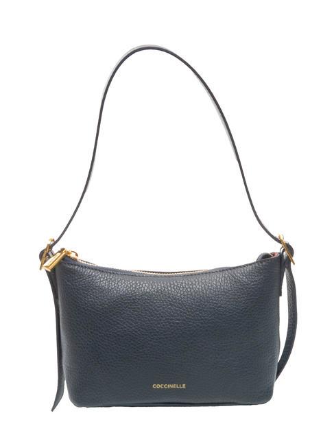 COCCINELLE CHERRY Mini shoulder bag in hammered leather midnight blue - Women’s Bags