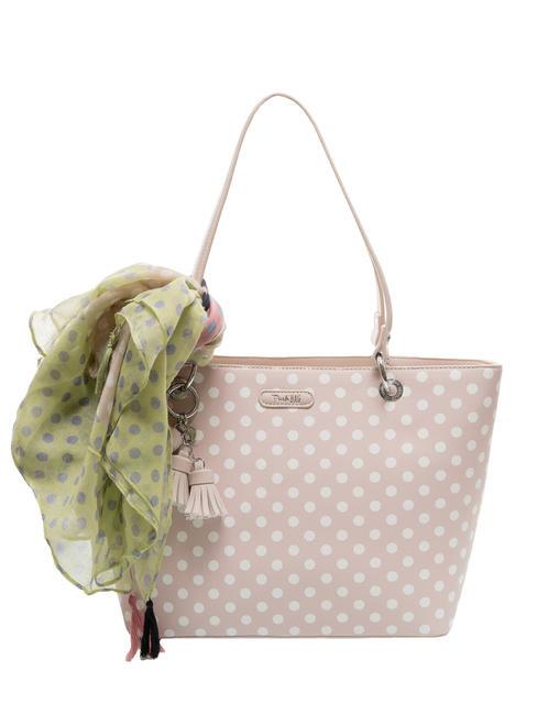 PASH BAG LADY Polka dot shopper bag with scarf sand/white - Women’s Bags