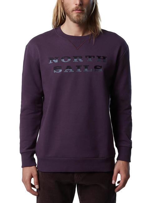 NORTH SAILS LETTERING LOGO Cotton crewneck sweatshirt dark plum - Sweatshirts