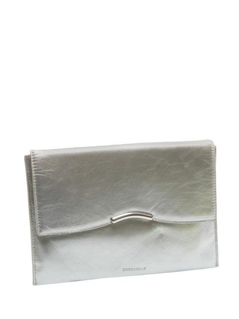 COCCINELLE DINA ROCK  Leather clutch bag SILVER - Women’s Bags
