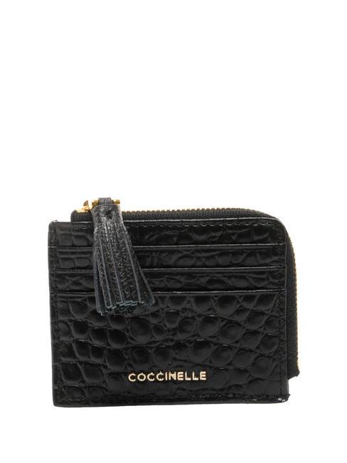 COCCINELLE TASSEL CROCO SOFT  Flat leather wallet Black - Women’s Wallets