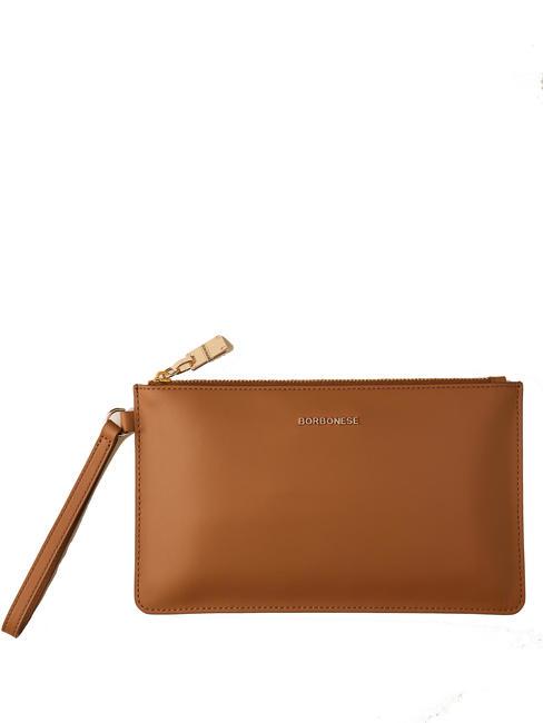 BORBONESE LETTERING Leather clutch bag with cuff caramel - Women’s Bags