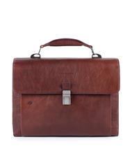 PIQUADRO CAMPIONARIO - BLUE SQUARE SPECIAL 15.6" leather laptop briefcase MORO - Work Briefcases - 1