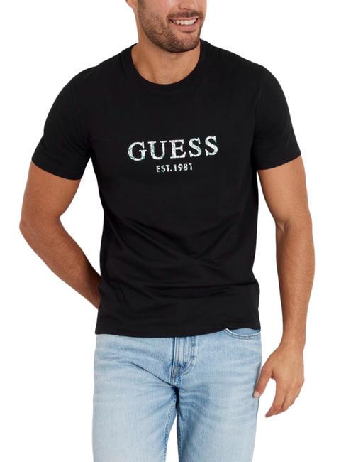 GUESS SS CN IRIDESCENT Stretch cotton T-shirt jetbla - T-shirt