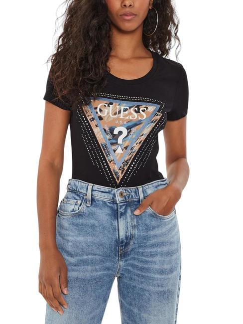 GUESS LEO TRIANGLE Stretch cotton T-shirt jetbla - T-shirt