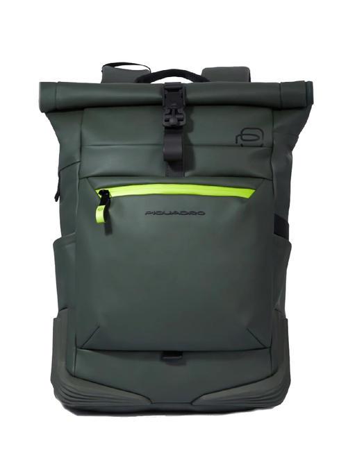 PIQUADRO CORNER SPECIALE GOMMATO Roll-top backpack for 15.6" laptop GREEN - Laptop backpacks