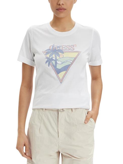 GUESS BEACH TRIANGLE Cotton T-shirt purwhite - T-shirt